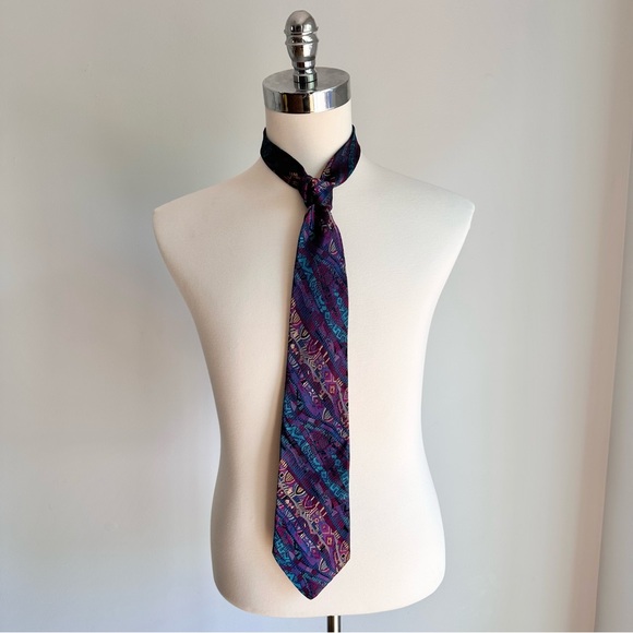Vintage COOGI Australia Silk Purple Multicolored Retro Abstract Print Necktie